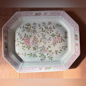 Antique Mint Adams Calyx Ware Singapore Bird Platter, Red Stamp